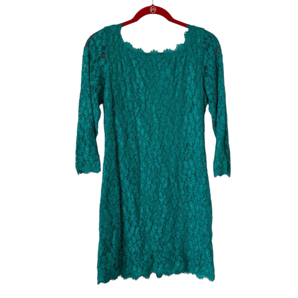 DIANE VON FURSTENBERG $279 Zarita Green Lined Lace Mini Shift Dress